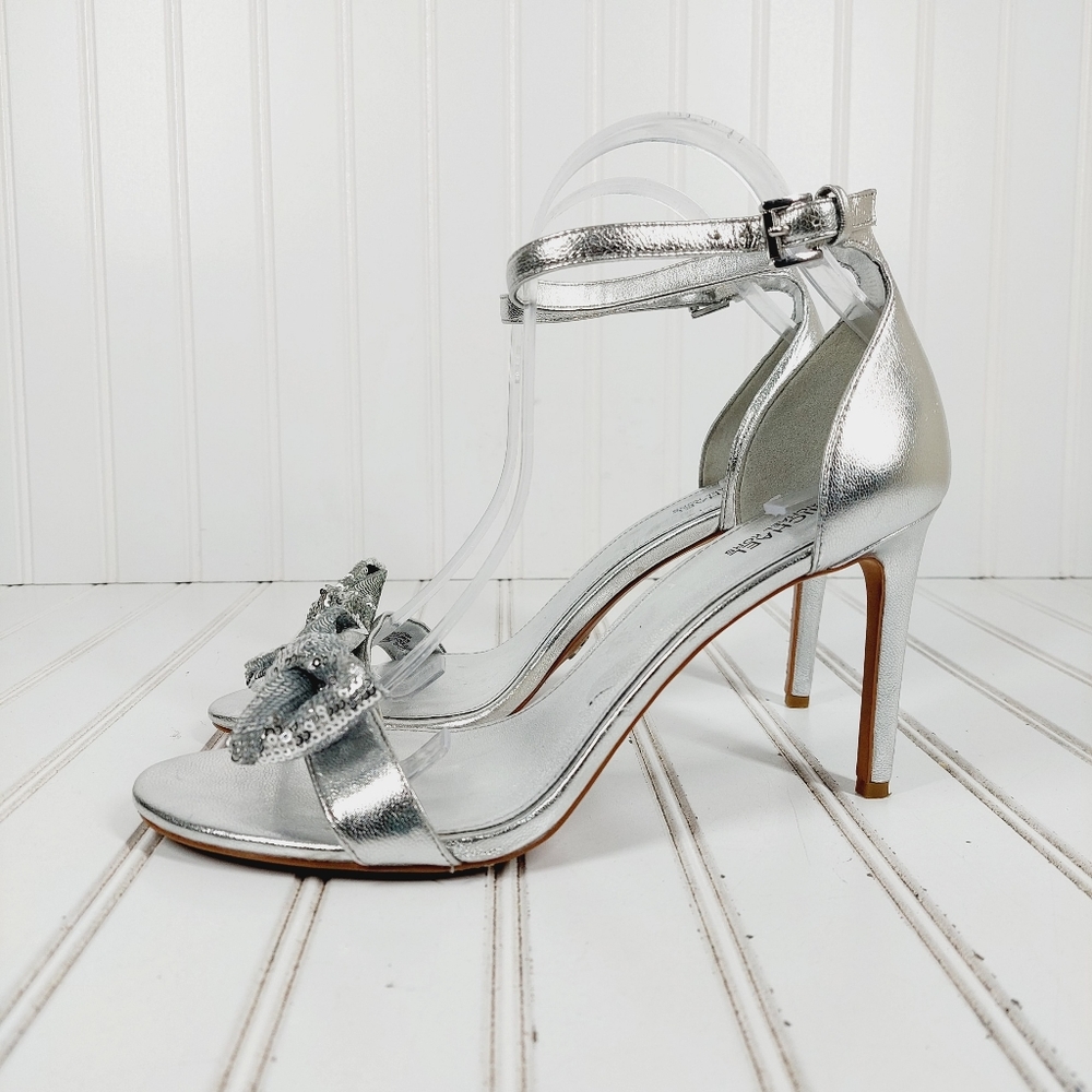 Michael Kors Paris Silver Bow Metallic Leather Sandals F465